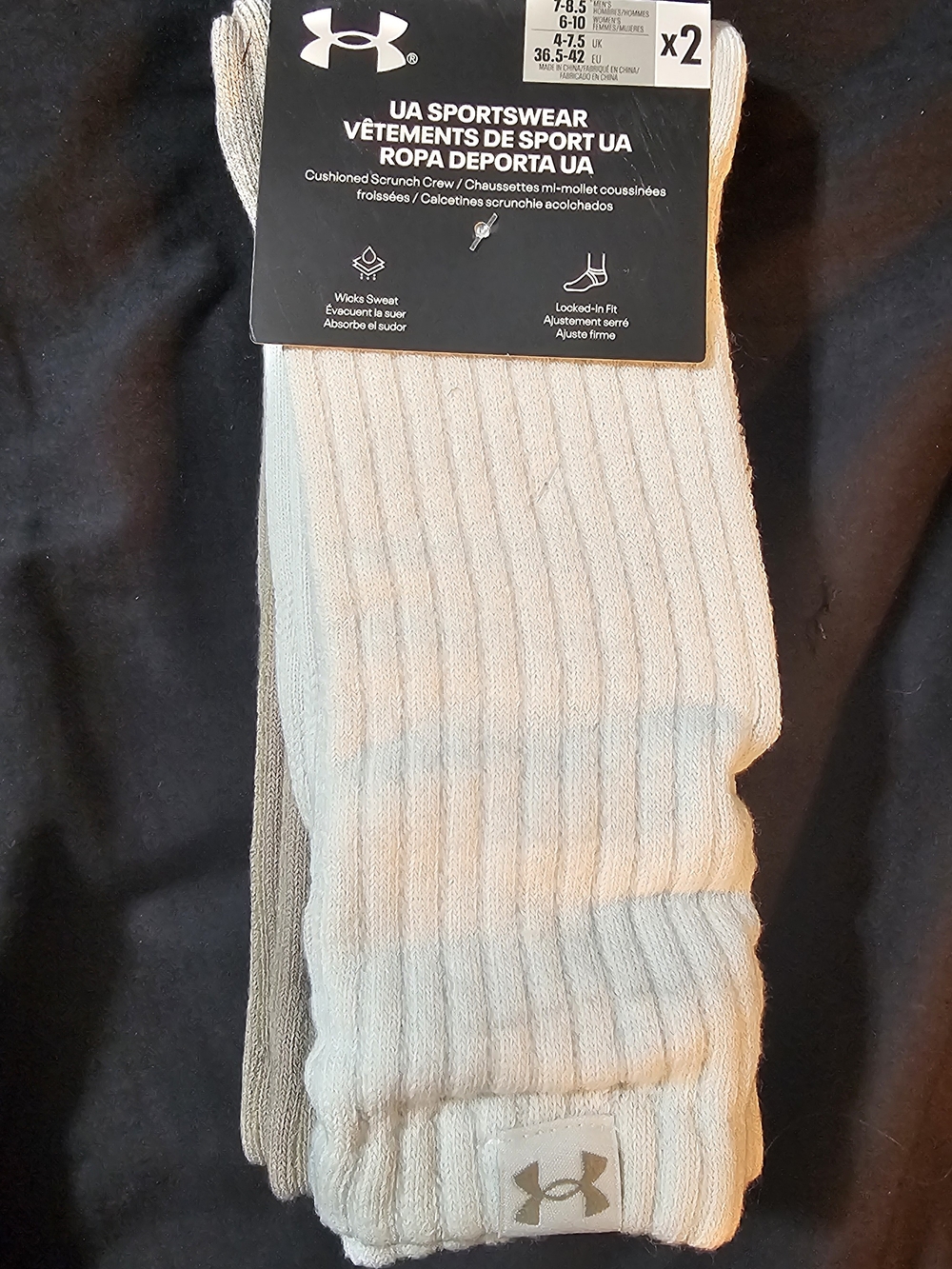Under Armour Ribbed Crew Socks in White and Tan (2-Pack)